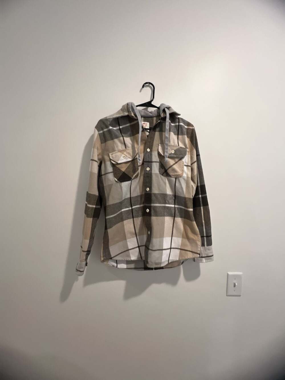 Free Planet unisex Tan and Brown Plaid Cotton Flannel Hooded Shirt